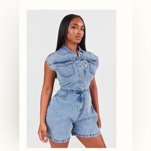 PrettyLittleThing Blue Denim Romper